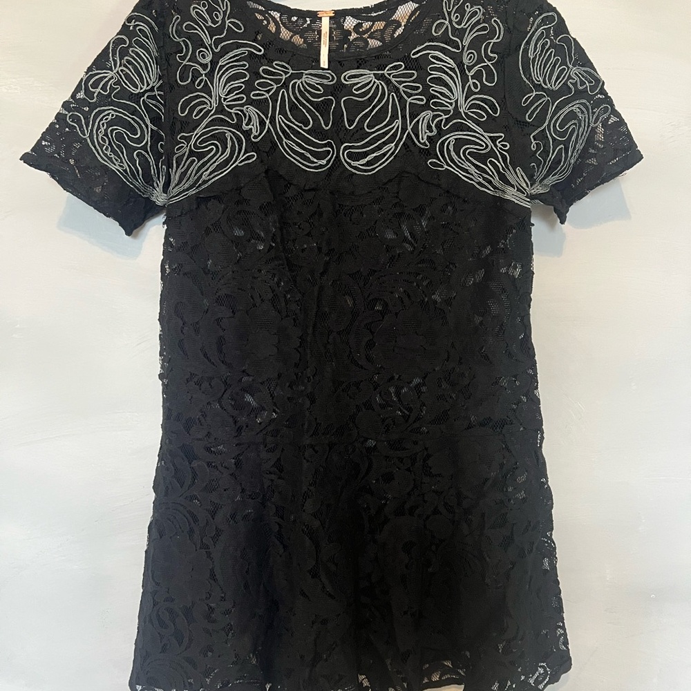 Free People Beautiful Dreamer Black Lace Dress